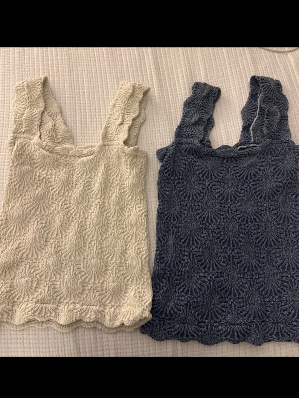 Free People Textured Tank Tops in Cream and Navy